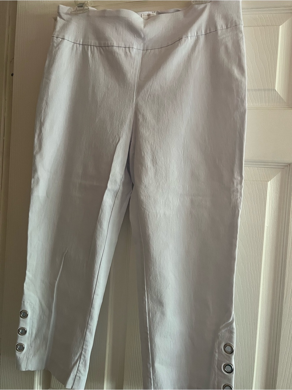 Zac & Rachel White Crop Chinos with Button Hem Detail